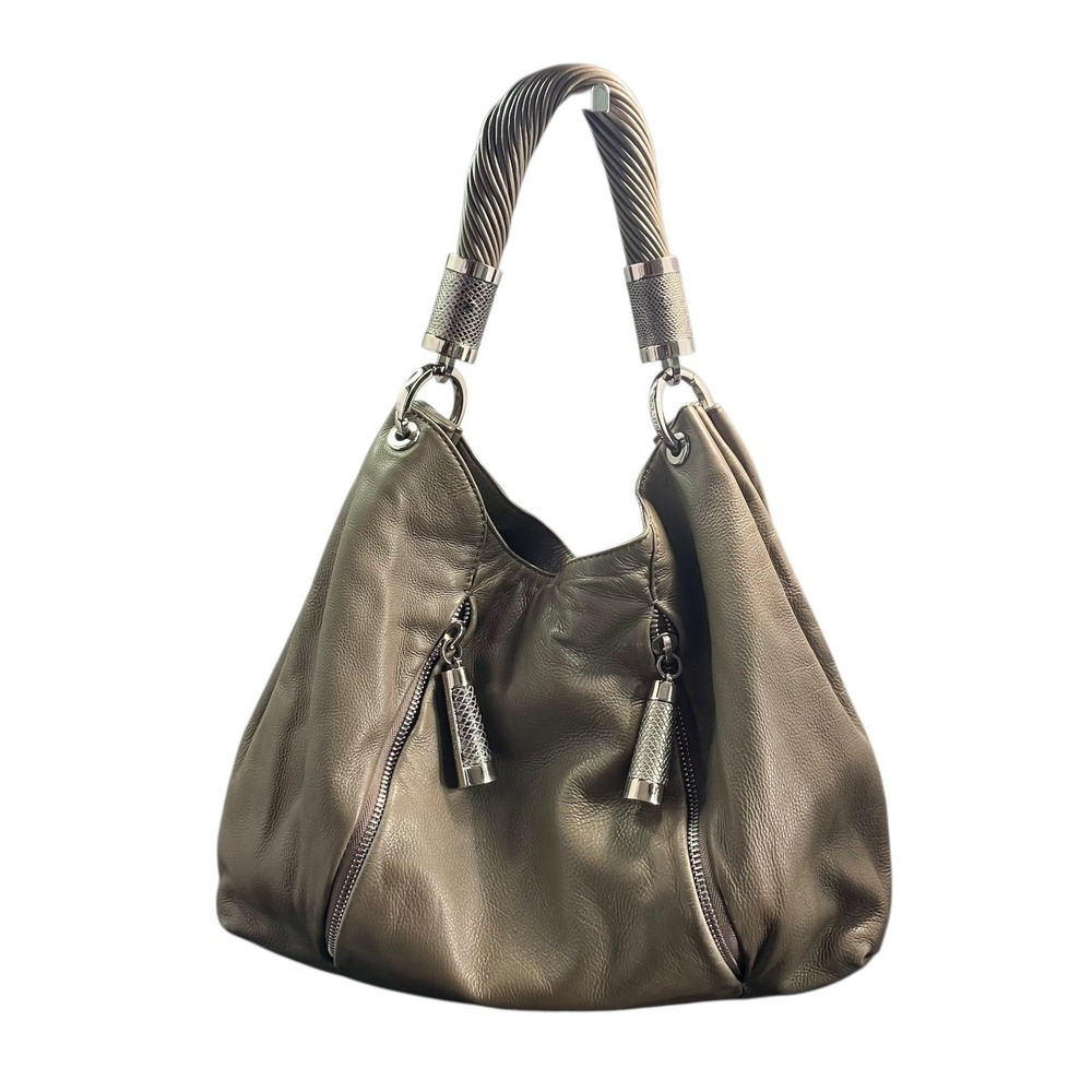 Michael Kors Tonne Shoulder Bag Hobo Taupe Leather Designer Purse Handbag - Picture 2 of 14